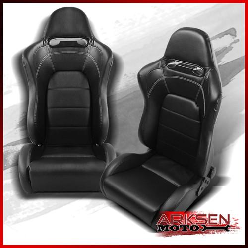 Black pvc leather white stitch reclinable evo style drift racing seats+slider