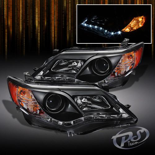 12-13 toyota camry drl daytime led strip black projector headlights left+right