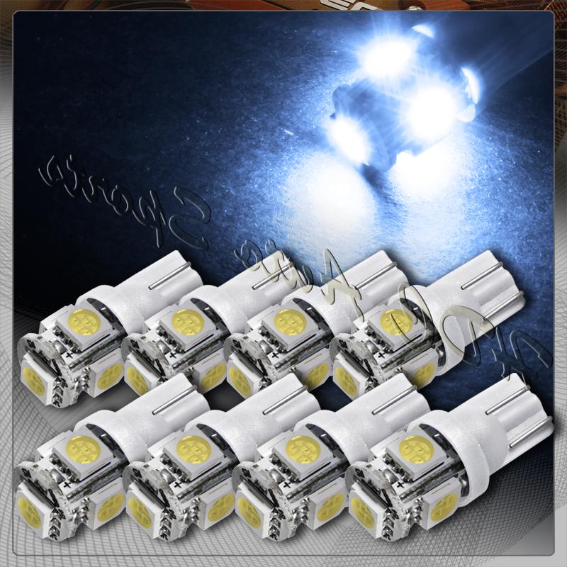 8x 5 smd led t10 wedge interior instrument panel gauge replacement bulbs - white