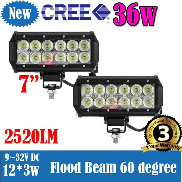 2x 7inch 36w cree led work light bar 2520lm flood beam 4x4 offroad atv lamp spot