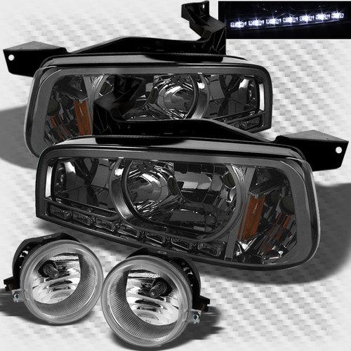 Smoked 06-10 dodge charger 2in1 led smoke headlights+bumper fog lights set lamp