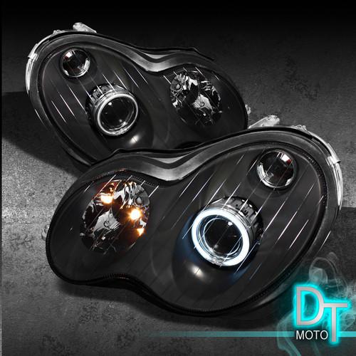 01-05 benz w203 c-class ccfl halo black projector headlights lamps c240 c32 c320