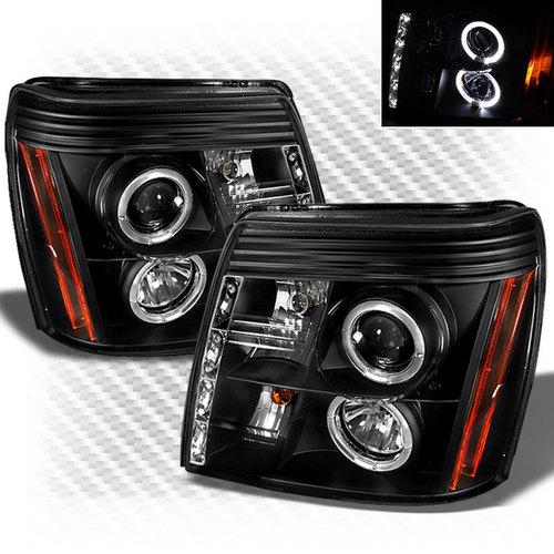 Hid version 02-06 cadillac escalade twin halo led black projector headlights set