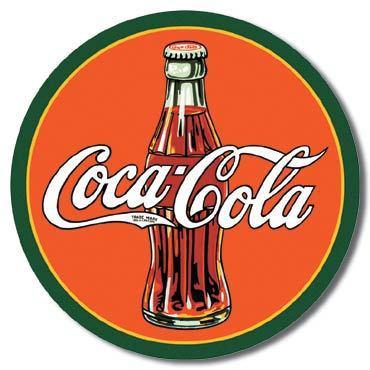 Coca cola 12" metal sign featuring 1930's bottle and logo