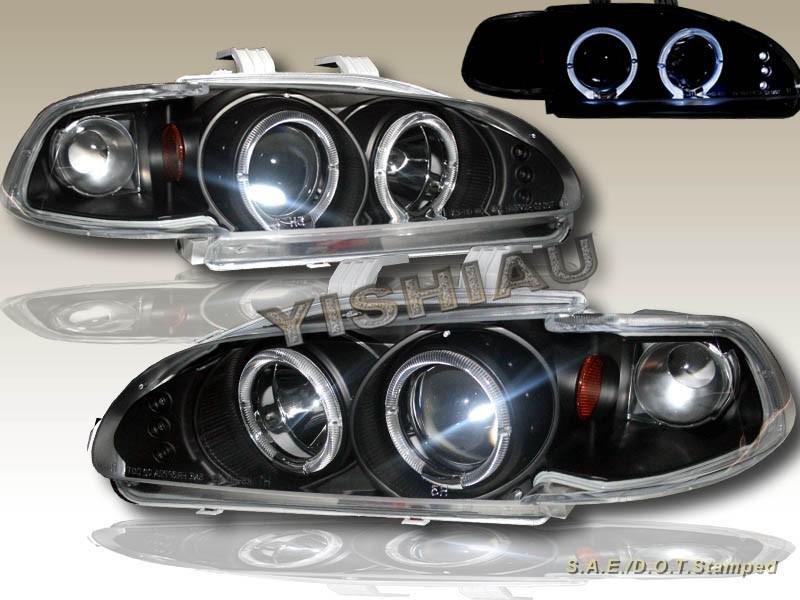 1992-1995 honda civic projector headlights 4-door led twin halo black 93 94 