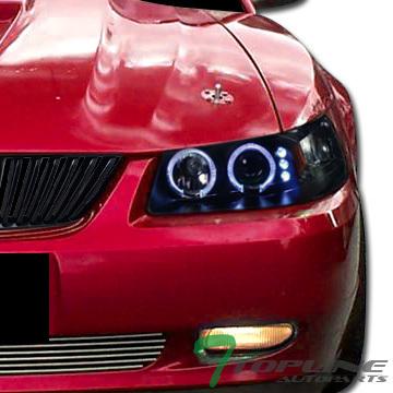 Smoke drl led halo rims projector headlights amber parking 99-04 ford mustang gt