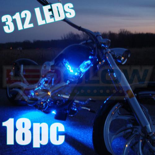 Ice blue led motorcycle lighting neon kit w 18 flexible strips & 312 leds