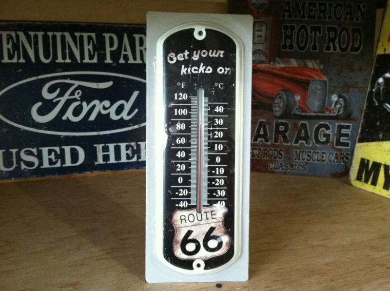 Route 66 thermometer metal sign,featuring reading both in celsius & farenheit