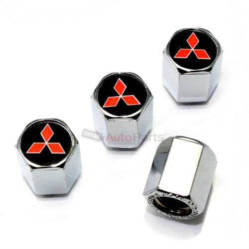 (4) mitsubishi red star logo chrome abs tire/wheel air stem valve caps covers