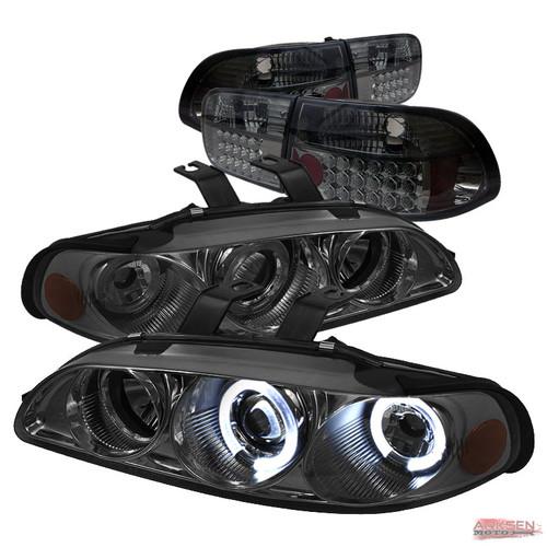 92-95 honda civic 4 door smoked halo projector headlights+led tail lights combo