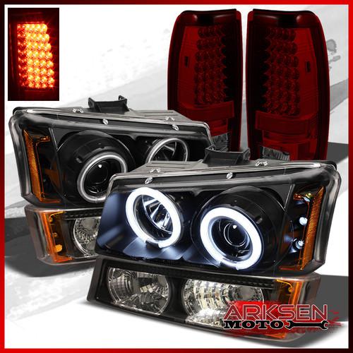 03-06 silverado black ccfl halo projector headlights+bumper+r/s led tail lights