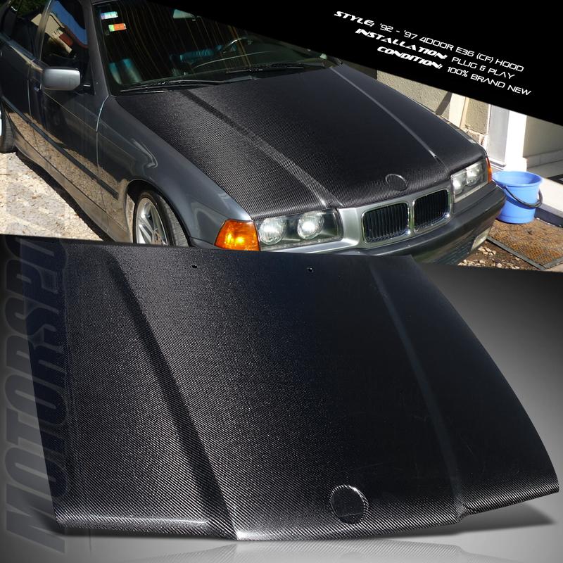 Black grade a carbon fiber hood body kit 92-97 bmw e36 318i 325i 4dr euro sport