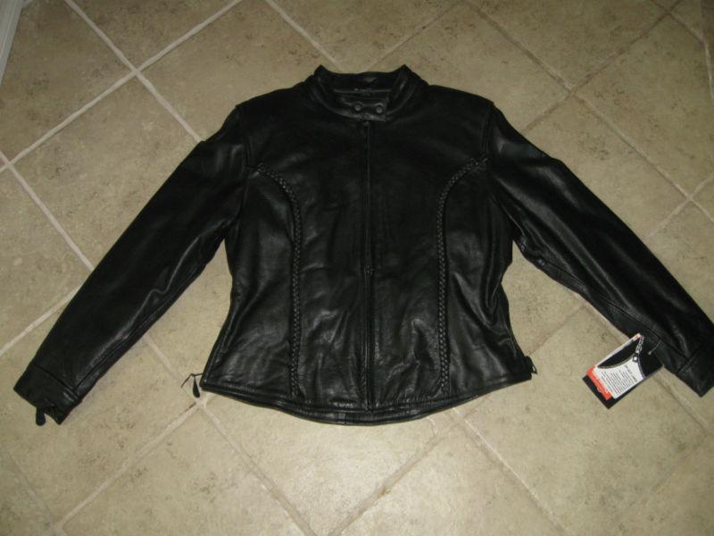 Bnwt ladies black naked leather braided motorcycle bikers jacket size lg