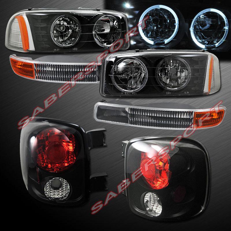 99-04 gmc sierra stepside dual halo headlights w/ led + bumper + tail lights set