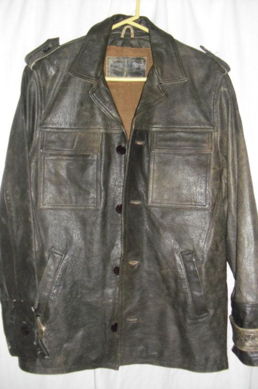 Mens brown leather biker / motorcycle jacket size large