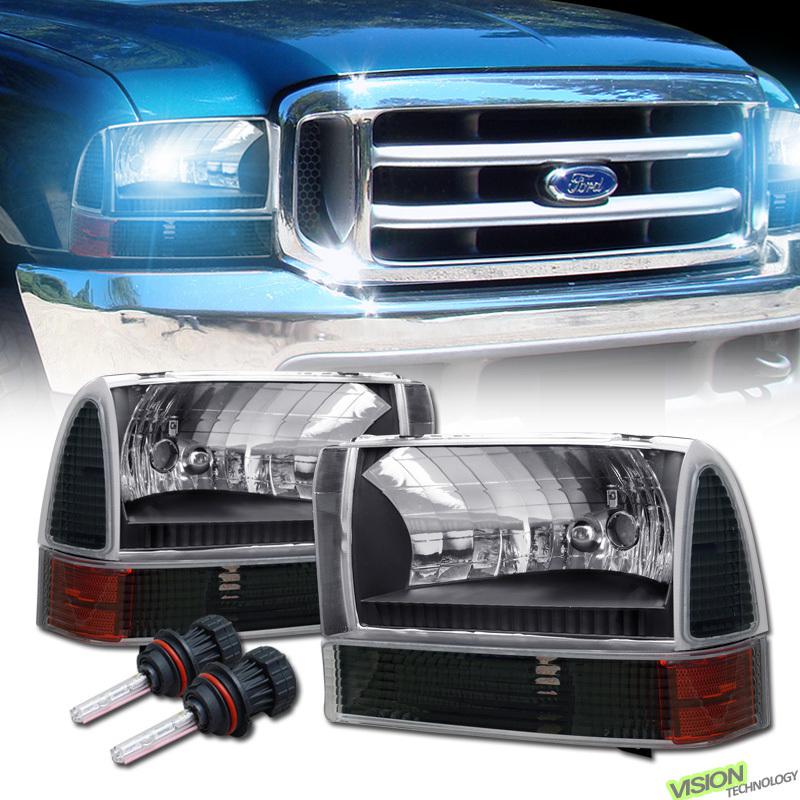 Black head lights+bumper/corner+bi-xenon hid 99-04 f-series super duty/excursion