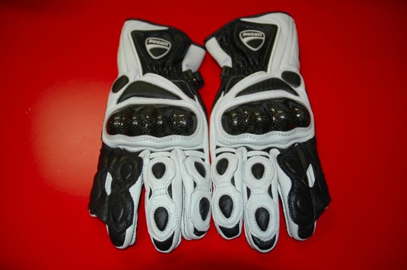 Ducati runner leather motorcycle gloves, white & black, men's size medium 9