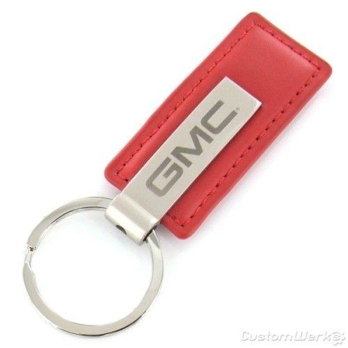 Gmc red leather rectangular key chain