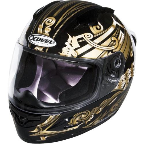 New xpeed xf-708 full-face profusion adult helmet, black/gold/white, small