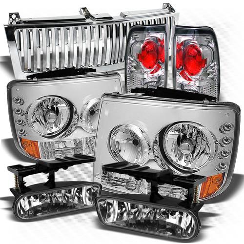99-02 silverado chrome headlights + vertical grille + tail lights + fog lights