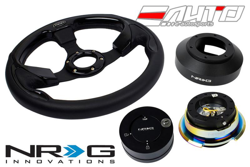 Nrg 320mm pilota leather bk in steering wheel 141h hub 2.8 bkmc release lock mb