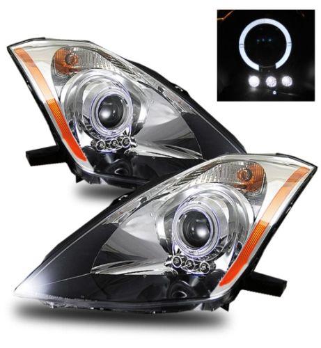 03-05 nissan 350z z33 (halogen) led angel eye halo chrome projector headlights