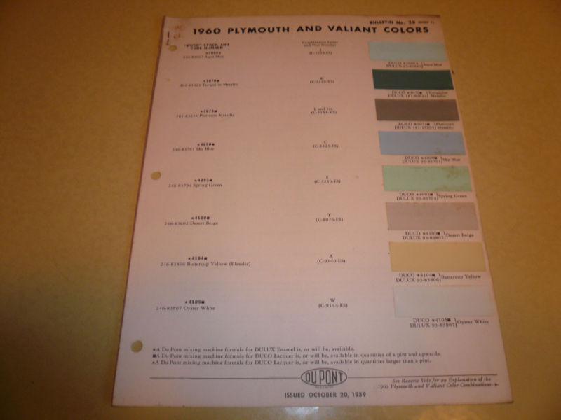 1960 plymouth-valiant dupont duco delux color chip paint sample - vintage