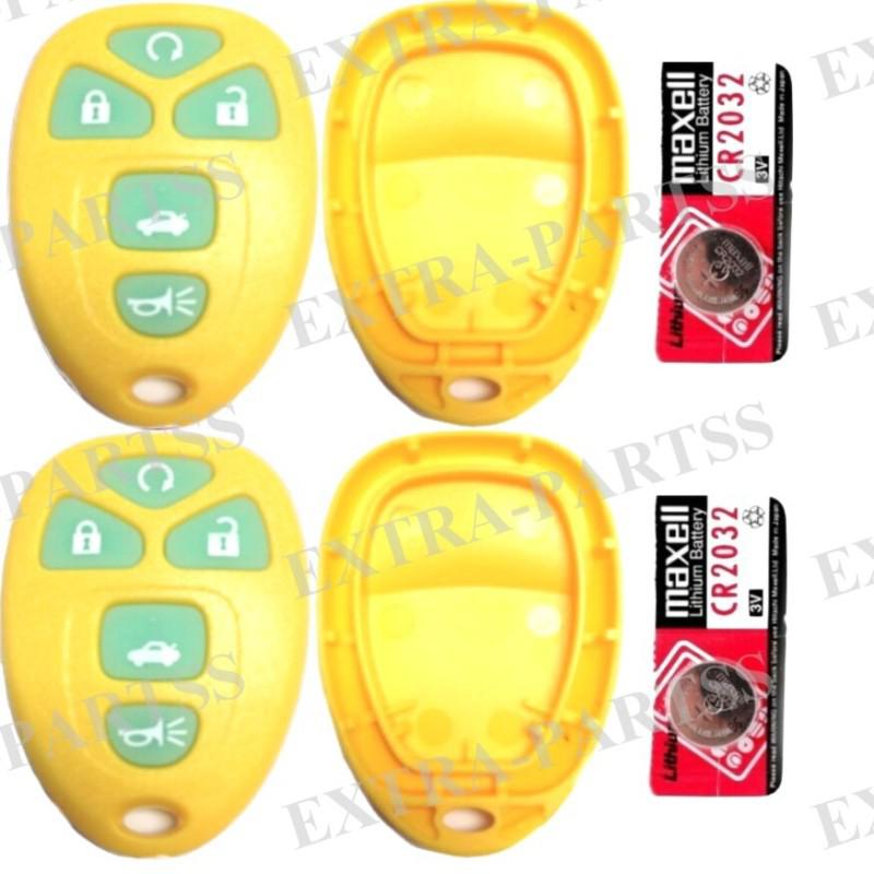 2 new yellow glow replacement gm keyless remote key fob shell case pad + 2 batt