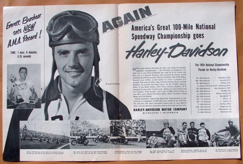 Lg241  1954 harley davidson centerfold featuring everett brashear + race results