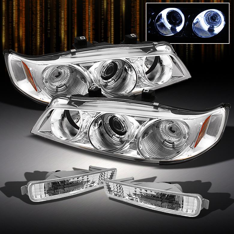 94-95 accord chrome halo projector headlights+euro clear bumper signal lights