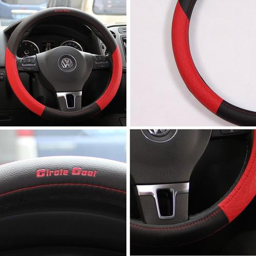 Fit hyundai kia subaru black+red leather steering wheel cover 58011 14"-15" suv