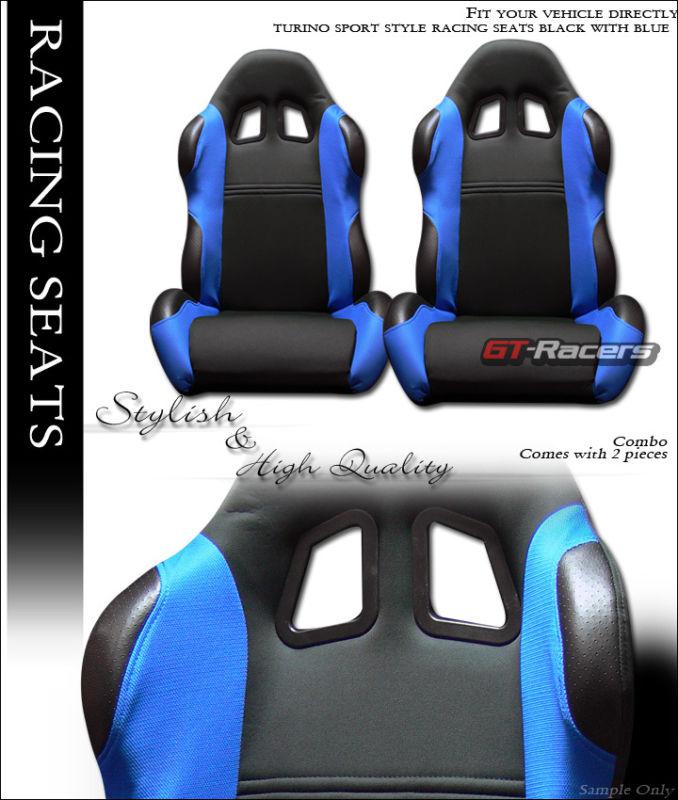 Ts sport style black/blue cloth racing bucket seats w/sliders l+r mercedes mini