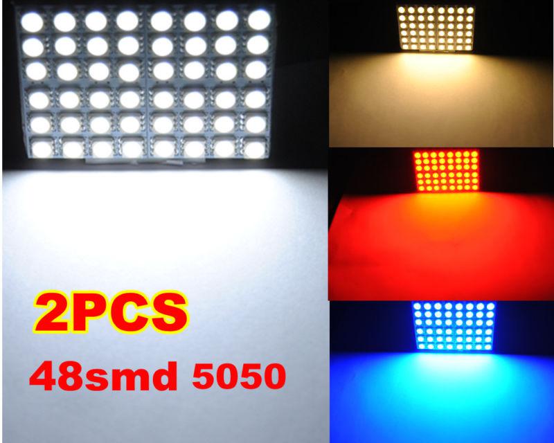 2x 48led 5050 white/warm/red/blue interior map panel lights t10 festoon dome