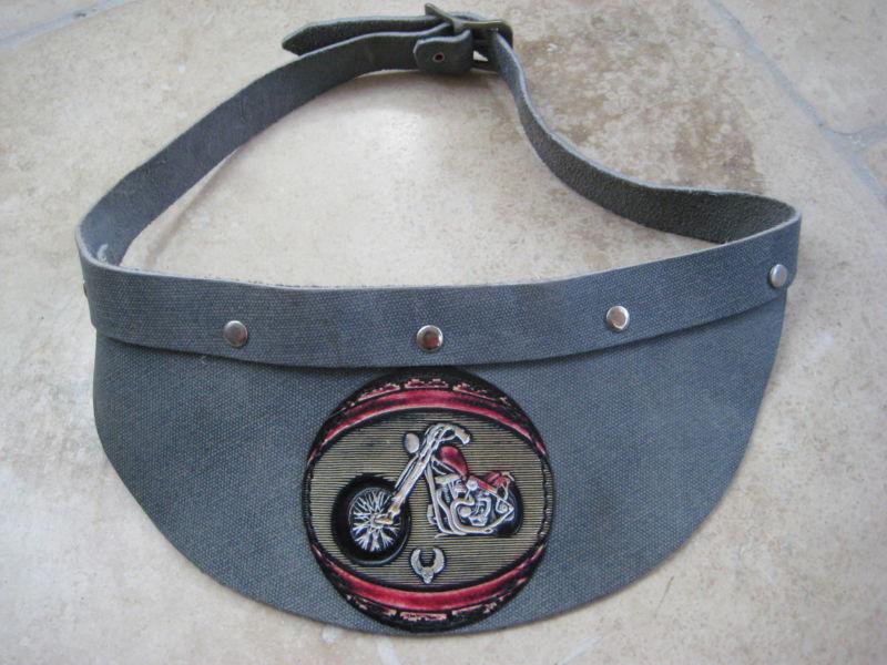 Vintage1970s motorcycle visor tooled leather :: hat cap style ::