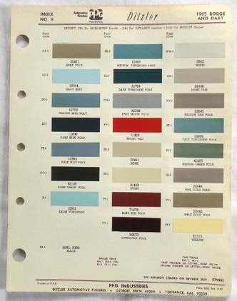 1965 dodge ppg  color paint chip chart polara dart  all models original  mopar 