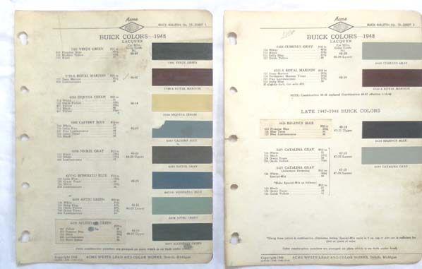 1948  buick acme  color paint chip chart all models original 