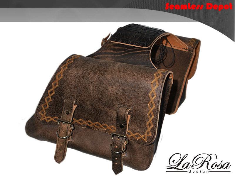 1982-2014 larosa rustic brown leather harley sportster xl throw over saddlebags