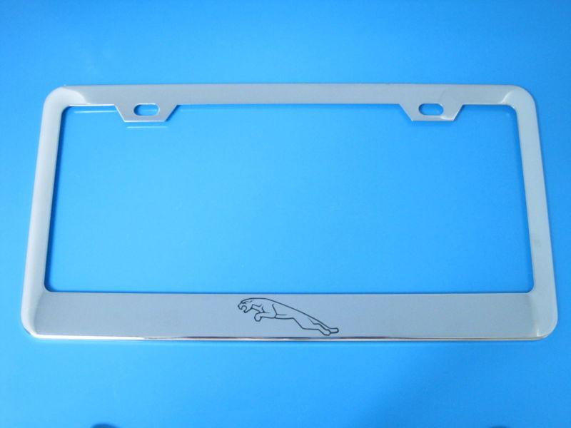 Jaguar logo superior chrome license frame + screw caps