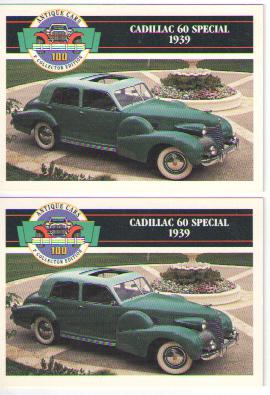 1939 cadillac 60 special baseball card sized cards - lot of 2 - must see !!