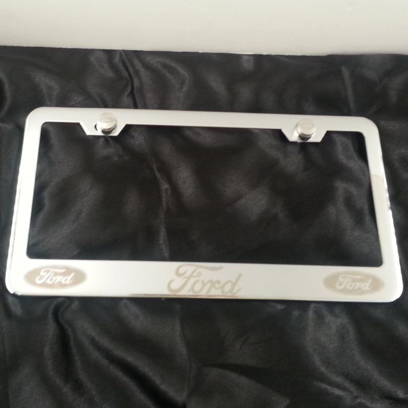 Ford chrome stainless steel license plate frame + screws + caps laser engrave