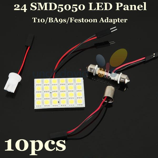 Lot 10x 24 led 5050smd t10 festoon ba9s dome panel light car roof reading lamp