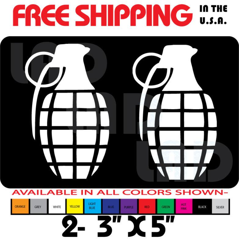 2- grenade decal sticker 3" x 5" white vw toyota ford chevy gmc nissan