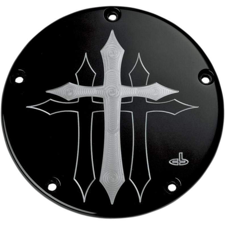 Carl brouhard black cross series derby cover - 5 hole 1999-2012 harley twin cam