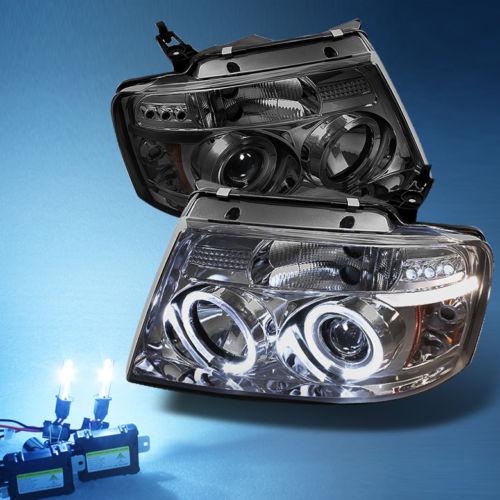 8000k slim xenon hid+smoked 04-08 ford f150 f-150 dual halo projector headlights