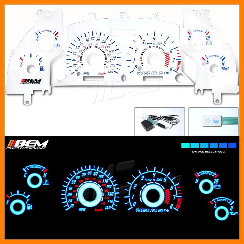 96 97 98 ford mustang gt glow gauge w/tach rpm white cluster face inverter new