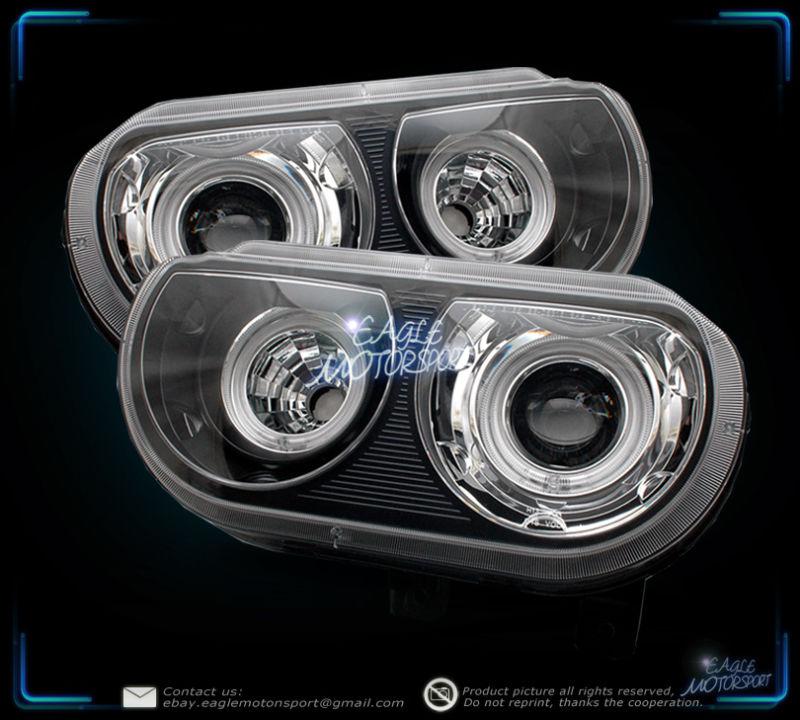 2008-2010 dodge challenger dual twin ccfl halo projector hid black headlights