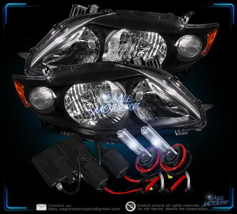 2009-2010 toyota corolla jdm black/amber crystal headlights/8000k xenon slim hid