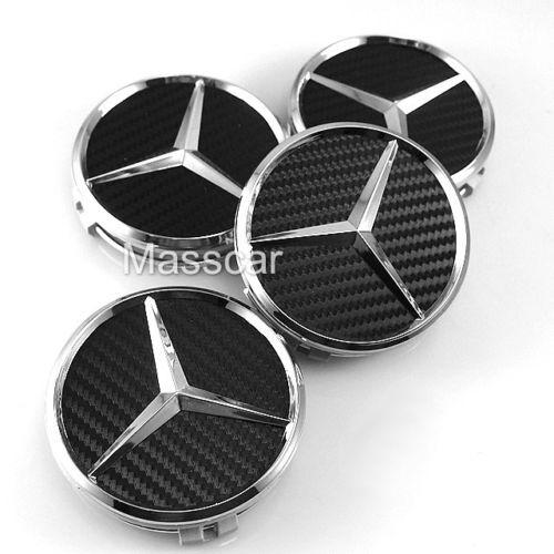 Set of 4 black carbon mercedes benz year 89-12,75 mm wheel center caps hub cap