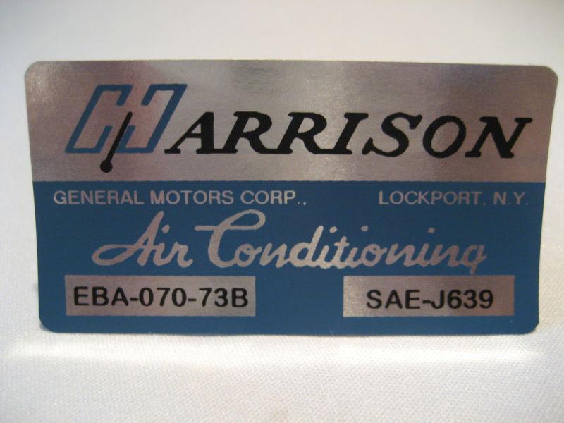 Corvette harrison air conditioning heat exchanger decal, 1973