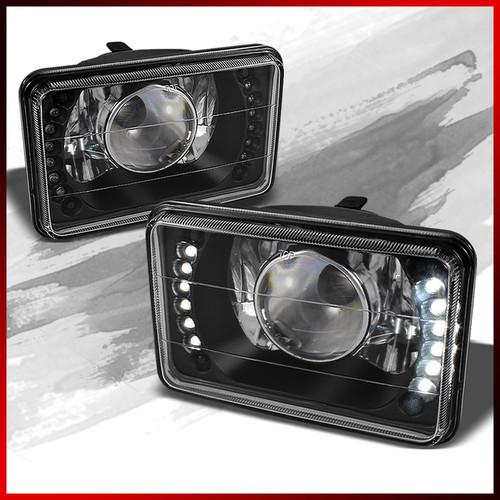 4x6 black diamond-cut projector headlights w/ dual led strips  built-in upgrade